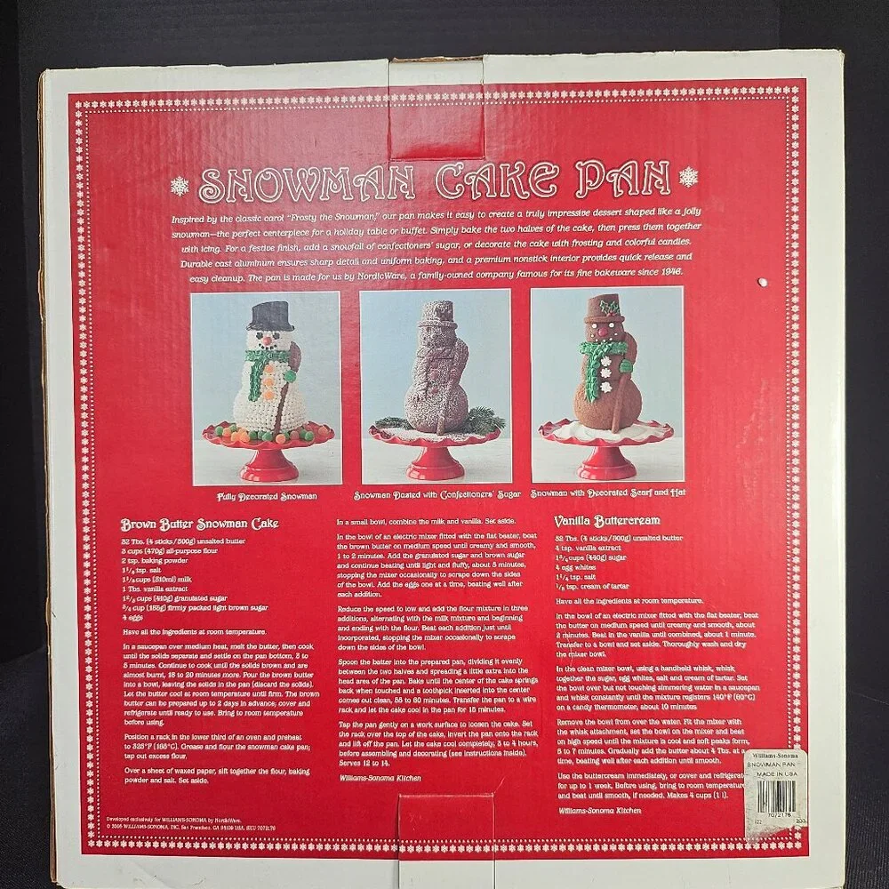 Nordic Ware For Williams Sonoma Christmas Snowman 3D Cake Pan With Original Box